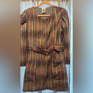 QUEEN OF SPARKLES size L BNWOT Denim Tweed Poof Sleeve Dress